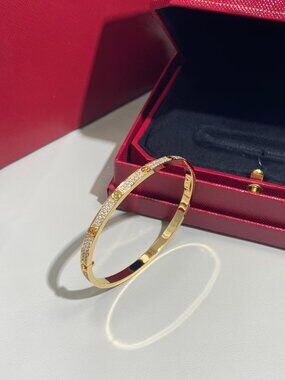 Cartier Love Gold Pave Diamond Screw Bangle Bracelet